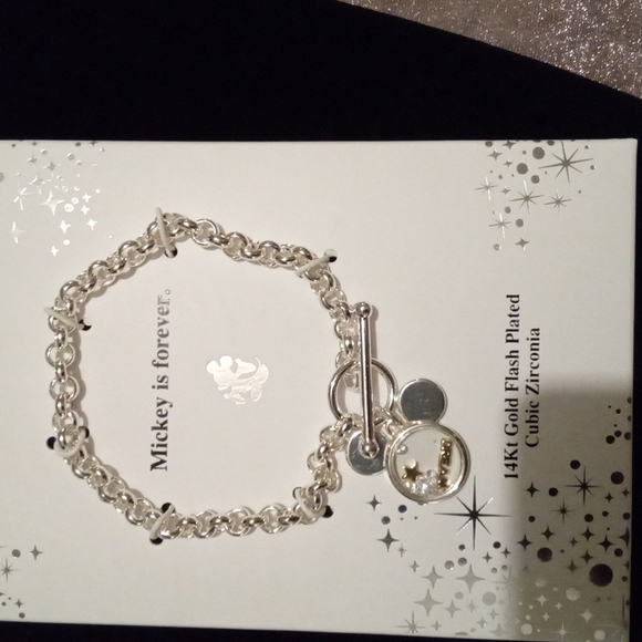 Mickey Mouse 14 Kt Gold Flash Plated Charm Bracelet - Picture 4 of 6
